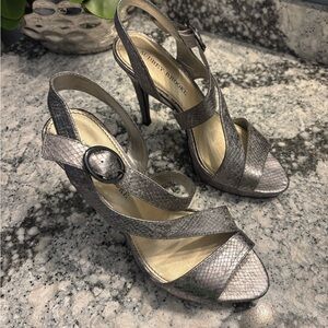 Audrey Brooke Metallic Snakeskin Heels